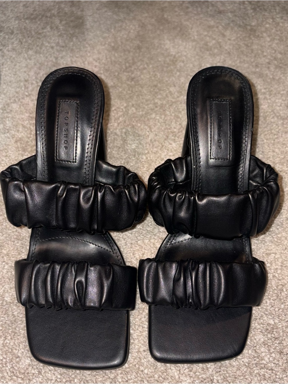 Topshop Black Ruched Double-Strap Slide Heels